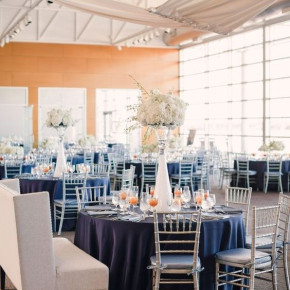 Blue tablecloths and white flowers, wedding reception decor by Southern Event Planners, Memphis Weddings