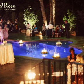 Poolside wedding reception decor by Southern Event Planners, Memphis weddings, floating candles