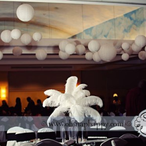 Feather centerpiece by Southern Event Planners in Memphis, Tennessee. Photo by Snap Happy.