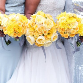 All yellow bride's bouquet and bridesmaids bouquet.   Floral by Southern Event Planners Photo by 3eightphotography