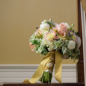 Bride's bouquet with shades of pink, ivory, and green.   Floral by Southern Event Planners