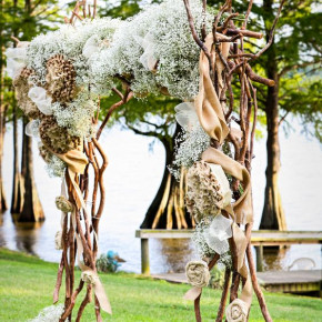 burlap wedding arch, babies breath, rustic arch, wedding arch, by Southern Event Planners in Memphis TN