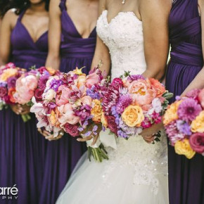 Pink and purple bride and bridesmaids bouquets.  Floral by Southern Event Planners. Photo by Kevin Barre.