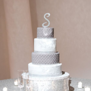 Silver and white wedding cake. Wedding by Southern Event Planners. Photo by 3eightphotography
